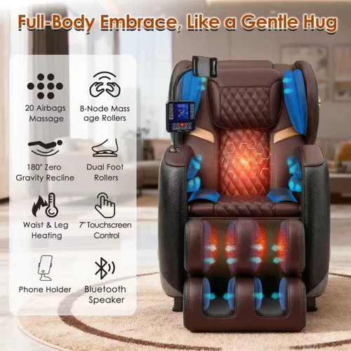 Vista 4 de Silla de masaje Shiatsu de cuerpo completo 3D de gravedad cero con rodillos de 10 nodos, 20 bolsas de aire, calefacción de cintura y piernas, audio