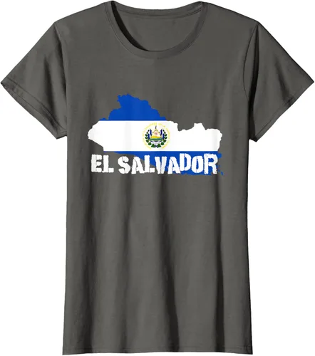 Vista 7 de Camiseta con la bandera de El Salvador, mapa de El Salvador, camiseta de Salvador para mujer, Negro