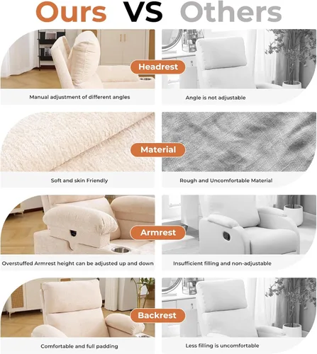 Vista 7 de Sillón reclinable eléctrico con balanceo para guardería con apoyabrazos ajustables, silla de lactancia con función de masaje y calor, reclinable
