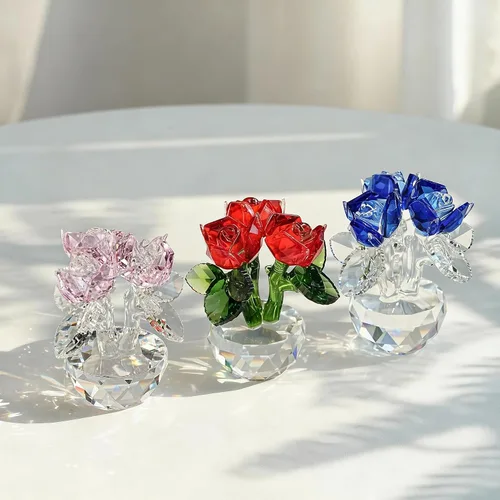 Vista 9 de H&D HYALINE & DORA Figuritas de rosas de cristal azul con caja de regalo
