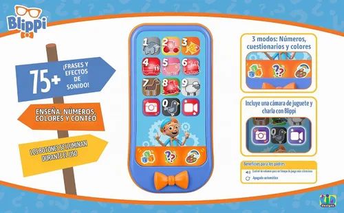 Vista 3 de Blippi - Teléfono de juguete para niños pequeños con juegos de aprendizaje