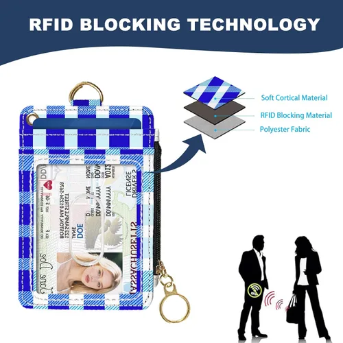 Vista 4 de Portafolios delgado Portafolios para tarjetas de crédito, Portafolios RFID para mujer Linda pequeña cartera de bolsillo frontal con cremallera