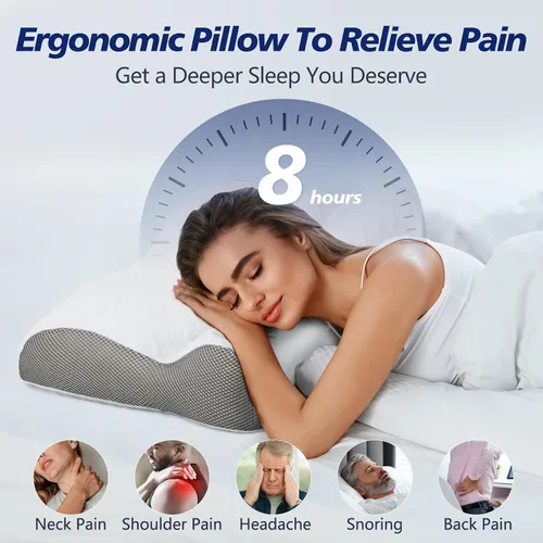 Vista 2 de Almohada de cama de espuma viscoelástica para dormir, soporte ergonómico cervical para el cuello, almohada ortopédica de contorno para dormir