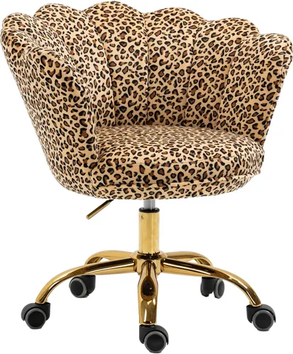 Vista 10 de Cómoda silla de trabajo para oficina en casa con ruedas, bonita y moderna tapizada de terciopelo con respaldo de concha, silla de escritorio Negro