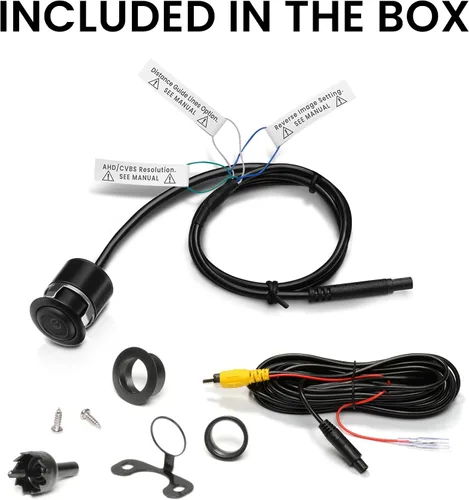Vista 5 de BOSS Audio Systems CAM21 - Cámara de respaldo retrovisor para automóvil, montaje en matrícula, visión trasera gran angular de 170°, luz baja, cámara