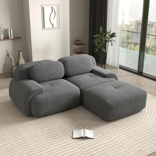Vista 87 de Sofá biplaza moderno de 80 pulgadas para sala de estar, sofá de pana en forma de nube con asiento profundo, sofá modular negro, sofás de dos plazas