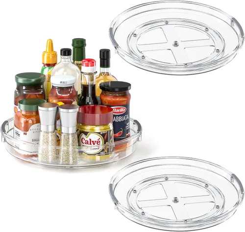 Vista 14 de LAMU Paquete de 2 organizadores giratorios Lazy Susan para gabinete, 10.6'' 9.25'' organizador de condimentos para refrigerador, despensa de cocina