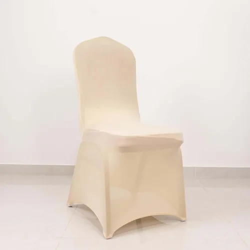 Vista 2 de Efavormart - Funda para silla de banquete de elastano beige con banda de hebilla de diamantes de imitación plateados, funda elástica para silla