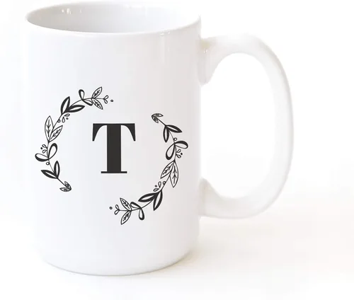 Vista 19 de The Cotton & Canvas Co. Botánico personalizado monograma inicial letra A taza de café porcelana cerámica taza de café para ella, para él