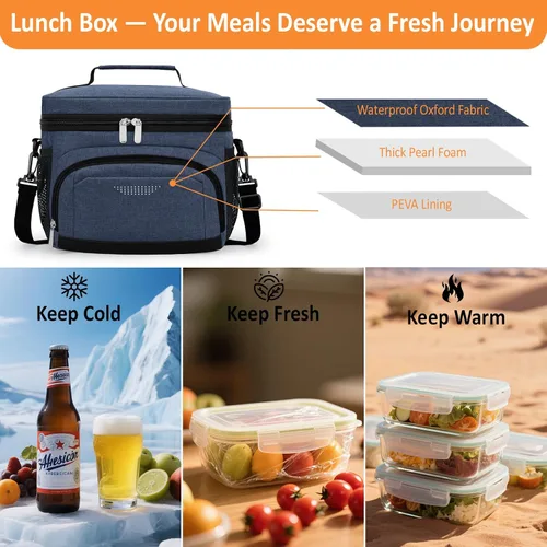 Vista 2 de Vankor Bolsa de Almuerzo Aislante para Hombres y Mujeres, Lonchera Reutilizable a Prueba de Fugas Bolsa Térmica Portátil de Almuerzo con Correa