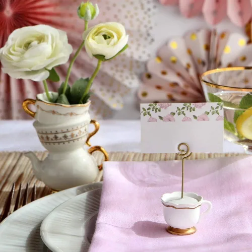 Vista 4 de Kate Aspen, portatarjetas de lugar, Tea Time Whimsy, tetera y taza de té, tarjetas de lugar incluidas, juego de 6