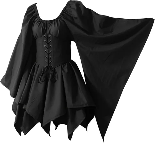 Vista 4 de Elogoog Vestido victoriano, disfraz renacentista para mujer, sexy, vestido de fiesta de cosplay, manga de murciélago, vestido gótico con corsé