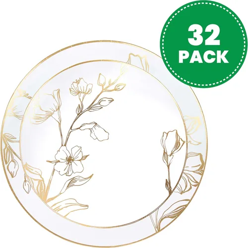 Vista 2 de PLASTICPRO - Juego de platos combinados de 32 piezas que incluye platos de 16 a 7 pulgadas y platos de 16 a 10 pulgadas de plástico blanco