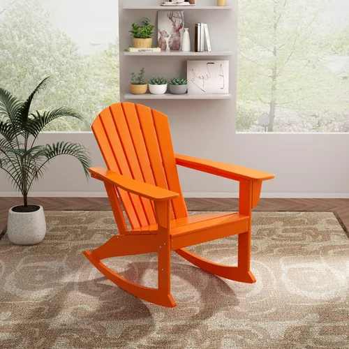 Vista 55 de WO Home Furniture Silla Mecedora de Patio Moderna para Exteriores HDPE Resistente a UV y Clima (Negro)