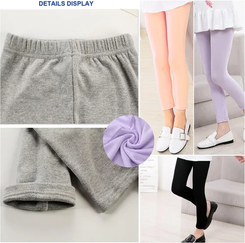 Vista 3 de Leggings básicos de algodón para niñas pequeñas, leggings para niñas pequeñas, leggings de ajuste largo para niñas, paquete de 4, Gris