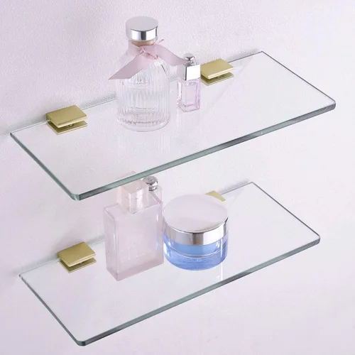 Vista 2 de 2 soportes ajustables de acero inoxidable 304 para estante con abrazadera de vidrio de 0.23 a 0.35 pulgadas, acabado dorado cepillado resistente Oro