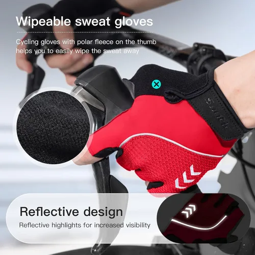 Vista 4 de Santic Guantes de ciclismo para adultos, guantes de ciclismo de medio dedo con almohadilla antideslizante que absorbe los golpes, guantes