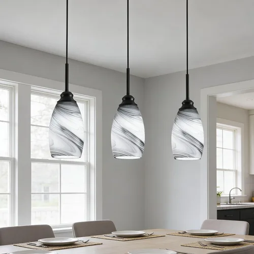 Vista 15 de Lámpara colgante industrial con pantalla de cristal, color negro mate, iluminación colgante ajustable estilo retro industrial, luz colgante, lámpara