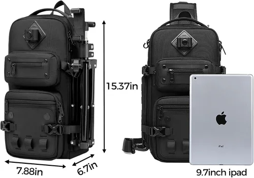 Vista 3 de OZUKO - Bolso bandolera para hombre, mochila cruzada Negro