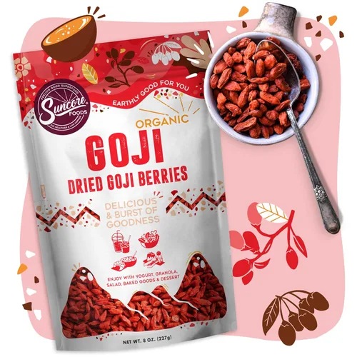 Vista 3 de Suncore Foods Bayas orgánicas de Goji 8 onzas, Wolfberry Superalimento Sin gluten USDA Organic, Plant-Based, Vegan, GMO-Free, For Smoothies
