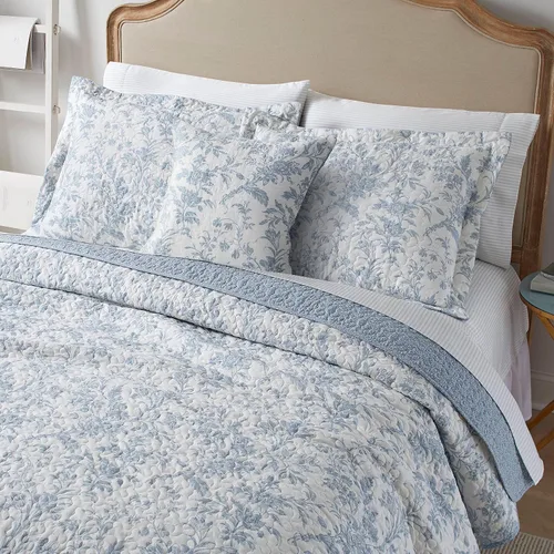 Vista 5 de Laura Ashley - Juego de edredón individual, juego de ropa de cama reversible de algodón con funda de almohada adicional, decoración del hogar