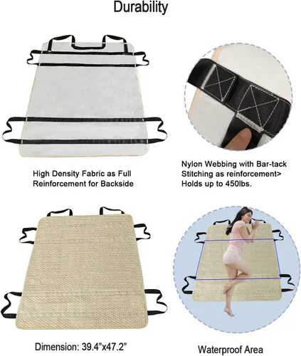 Vista 6 de Almohadilla de cama de transferencia con asas, 100% algodón, impermeable, 39×47 in Soft Cotton Comfort, Waterproof Protection, and Safer Patient
