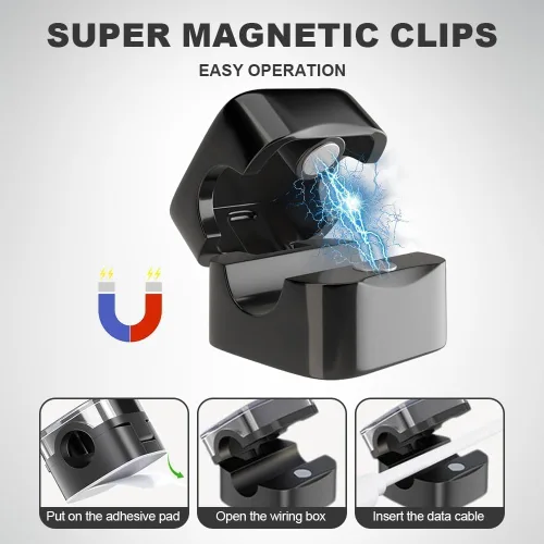 Vista 5 de Paquete de 6 clips magnéticos para cables, soporte organizador de cables, organizador de cables de escritorio con adhesivo fuerte, organizador