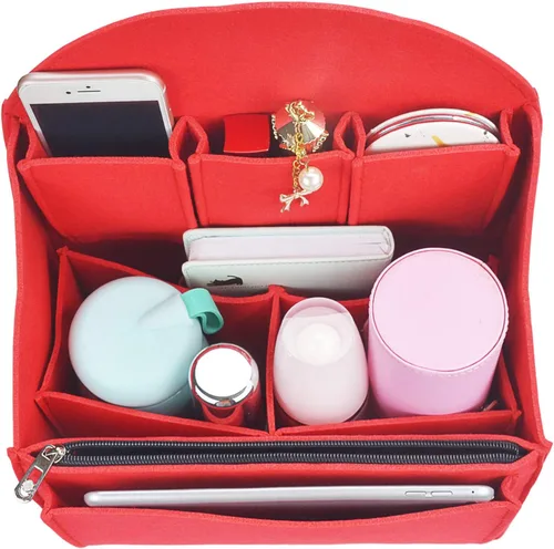 Vista 6 de Organizador de mochila de fieltro, organizador de bolso para hombres y mujeres, mochila mochila bolso de hombro (rojo, grande)