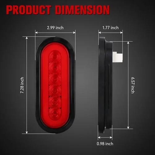 Vista 7 de Luces traseras LED ovaladas rojas de 6 pulgadas, luces traseras de remolque, luces traseras de remolque de montaje en superficie, luces