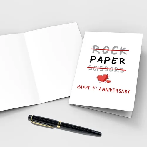 Vista 3 de Qiliji Tarjeta de feliz primer aniversario, divertida tarjeta de aniversario de boda de 1 año, tarjeta de felicitación de aniversario de papel