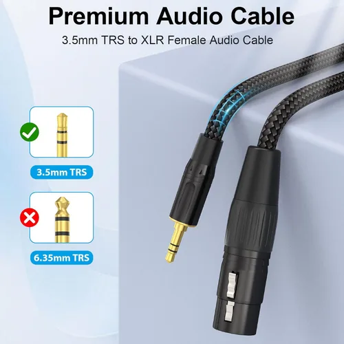 Vista 4 de HOSONGIN Cable XLR hembra a TRS macho de 3,5 mm sin equilibrio, conector de micrófono XLR hembra de 1/8 pulgadas para consola de mezcla, tableta