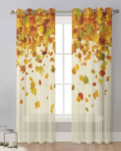 Vista 12 de Cortinas traslúcidas de hojas de eucalipto de 39 pulgadas de largo, juego de 2 paneles de cortinas para cocina, dormitorio, sala de estar, pasillo