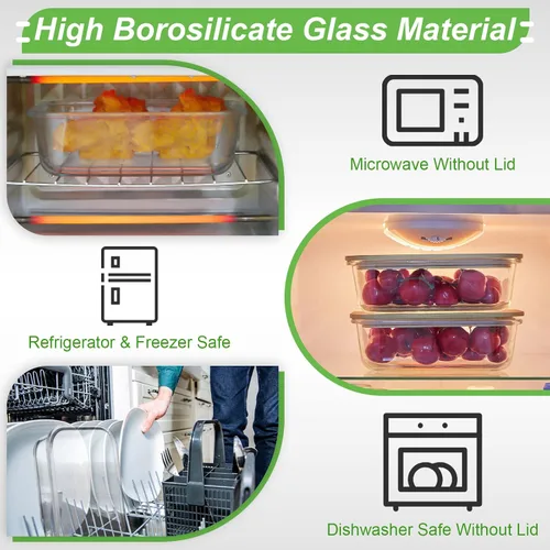 Vista 3 de 5 recipientes de vidrio para almacenamiento de alimentos con tapas de bambú de 36 onzas/35.2 fl oz, recipientes herméticos para microondas, horno