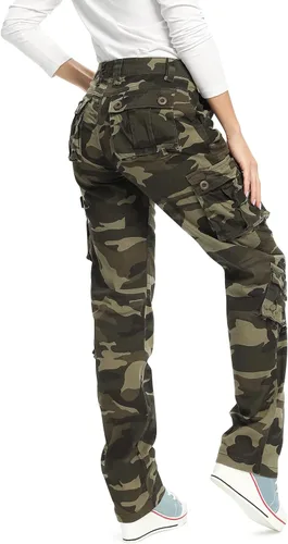 Vista 2 de OCHENTA Pantalones cargo holgados militares casuales para mujer, camuflaje militar, combate de fatiga con 8 bolsillos