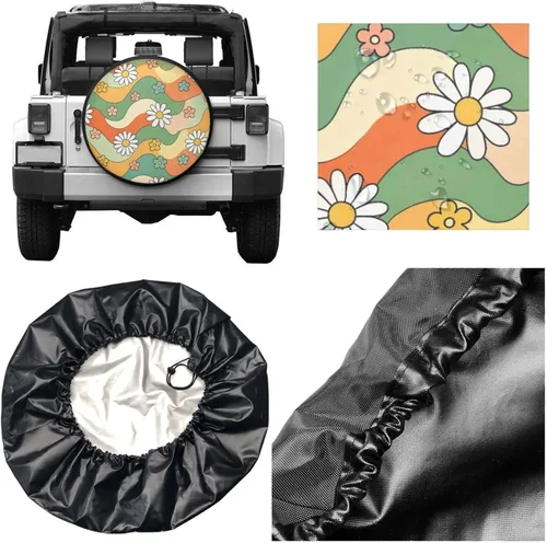 Vista 4 de 70s Groovy Hippie Retro Spare Tire Cover Wheel Protectors Dust-Proof Wheel Tire Cover Fit Trailer, Rv, Sand Many Vehicle 14inch
