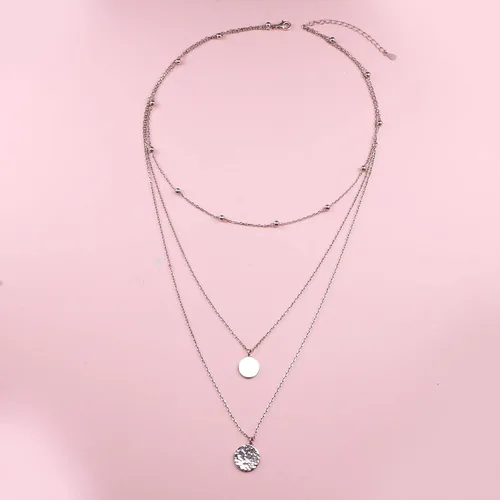 Vista 5 de FLYOW Collar en capas de plata de ley S925, collar multicapa de triple cadena larga, delicado collar con colgante para mujer