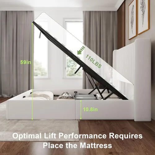 Vista 13 de Feonase Marco de Cama de Almacenamiento Elevable de Tamaño Completo, Marco de Cama Plataforma Tapizado en Terciopelo con Cabecera Wingback
