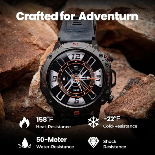 Vista 2 de WalkerFit Reloj inteligente para hombres, pantalla AMOLED redonda de 1.43", 5 ATM resistente al agua, monitor de frecuencia cardíaca y sueño