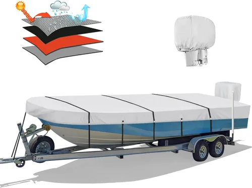 Vista 7 de Solim Funda para Barco Jon de 14 Pies con Cubierta para Motor, 1200D PU Impermeable Cubierta de Amarre de Servicio Pesado, Lona de Poliéster