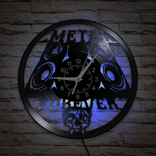 Vista 3 de Reloj de pared de música de metal pesado, 12 pulgadas, 7 tipos de reloj de pared LED de música rock, reloj de pared de cuarzo silencioso sin tictac