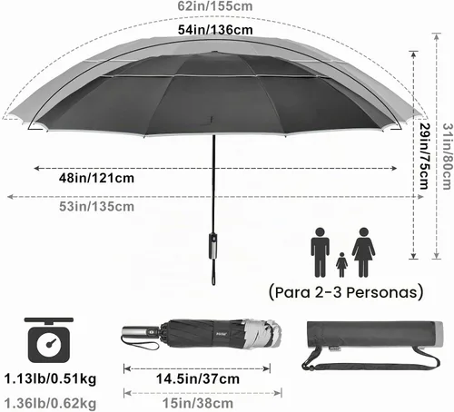 Vista 4 de G4Free 54/62 Inch Large Inverted Golf Umbrella Windproof Reflective Stripe Reverse Folding Umbrella, for Rain, Double Canopy, Automatic Open