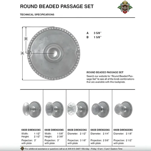 Vista 3 de The King's Bay Large Round Beaded Passage Set in Polished Brass - Select Door Knobs (Glass)