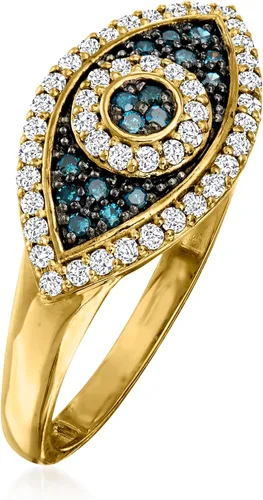 Vista 3 de Ross-Simons 0.30 ct. t.w. Blue and White Diamond Evil Eye Ring in 14kt Yellow Gold