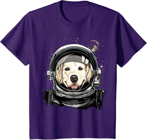 Vista 66 de Camiseta para amantes de los perros de los astronautas del espacio exterior Golden Retriever Lover, Negro