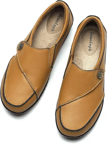Vista 4 de Geoeleph Mocasines casuales para mujer, cómodos y cómodos para caminar, mocasines de cuero para conducir