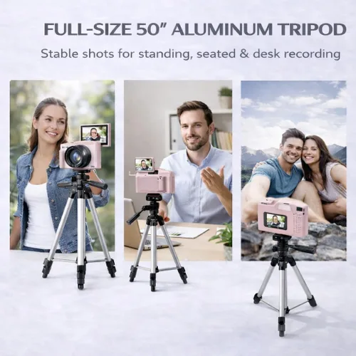 Vista 4 de Acuvar Kit de cámara digital 4K 64MP para fotografía, vlogging para YouTube con pantalla abatible, WiFi, lente gran angular, filtros, 2 tarjetas