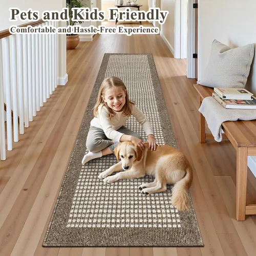 Vista 2 de Ileading - Alfombras de pasillo marrones de 2 x 8 pies, antideslizantes, estilo granja, alfombrillas largas de cocina con respaldo de goma
