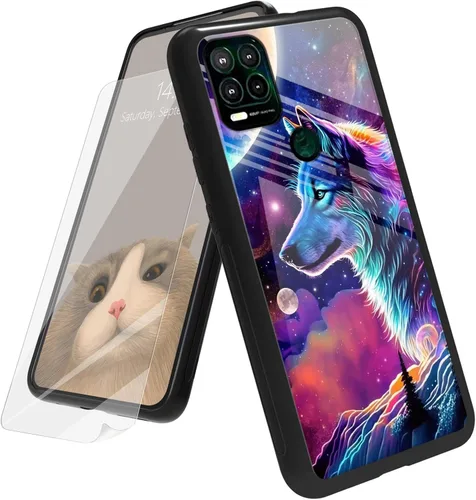 Vista 47 de Funda para Motorola Moto G Play 4G 2024 con protector de pantalla, parte trasera de vidrio templado + funda de silicona suave TPU absorción