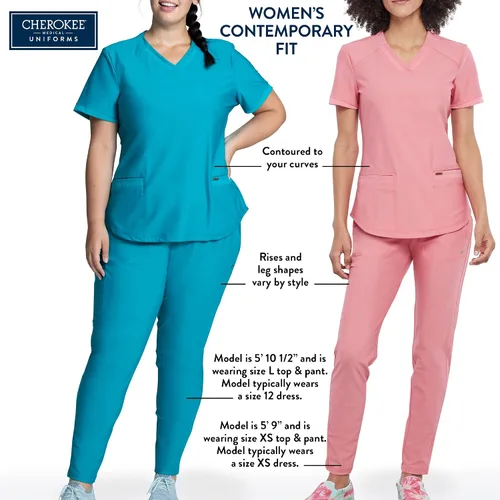 Vista 3 de Cherokee Women Mock Wrap Contemporary Fit Scrubs Top with Stretchy Knit Panel CK680