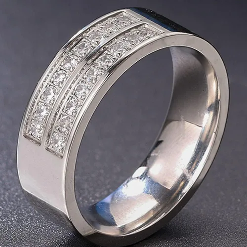 Vista 3 de Jude Jewelers Anillo de boda de acero inoxidable de media eternidad para aniversario, Metal, Zirconia cúbica